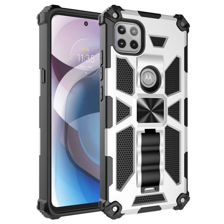 

For Motorola Moto One 5G Ace Shockproof TPU + PC Magnetic Protective Case with Holder(Silver)