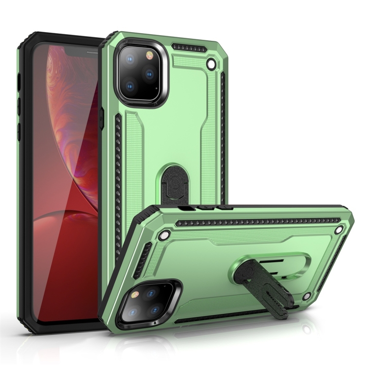 

For iPhone 11 Shockproof PC + TPU Protective Case with 360 Degree Rotating Holder(Green)