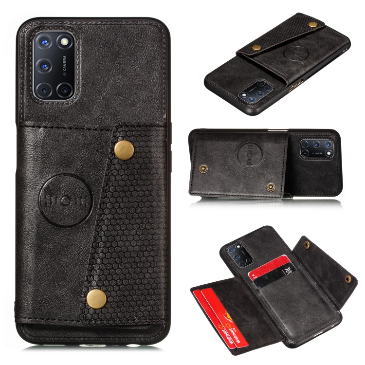 

For OPPO A93 5G Double Buckle PU + TPU Shockproof Magnetic Protective Case with Card Slots & Holder(Black)