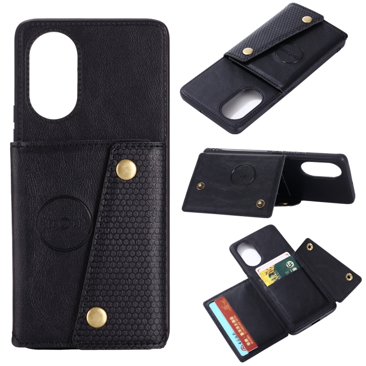 

For Huawei Nova 8 Pro 5G Double Buckle PU + TPU Shockproof Magnetic Protective Case with Card Slots & Holder(Black)
