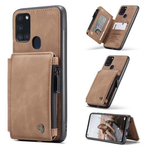 

For Samsung Galaxy A21s CaseMe C20 Multifunctional PC + TPU Protective Case with Holder & Card Slot & Wallet(Brown)