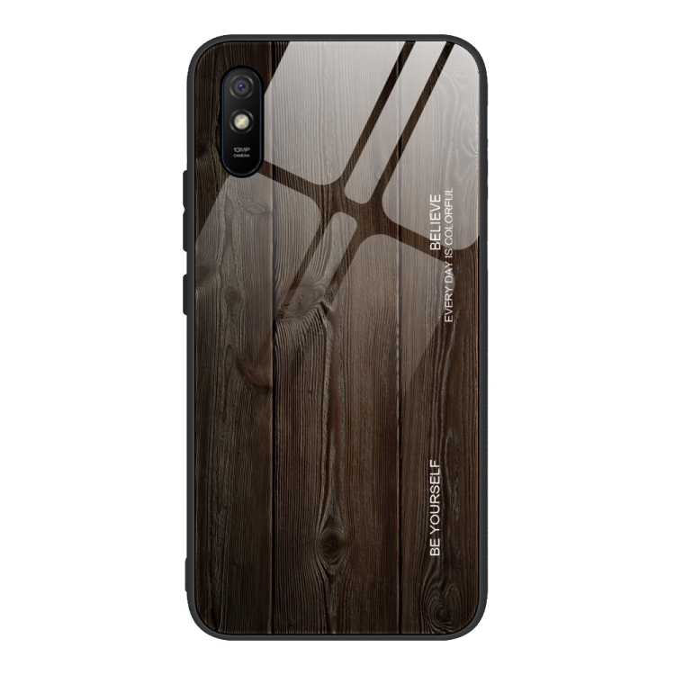 

For Xiaomi Redmi 9A Wood Grain Tempered Glass + TPU Shockproof Case(M01)