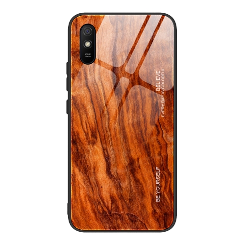 

For Xiaomi Redmi 9A Wood Grain Tempered Glass + TPU Shockproof Case(M06)