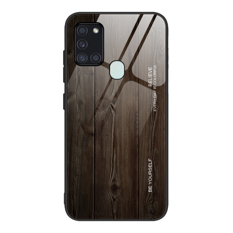 

For Samsung Galaxy A21s Wood Grain Tempered Glass + TPU Shockproof Case(M01)