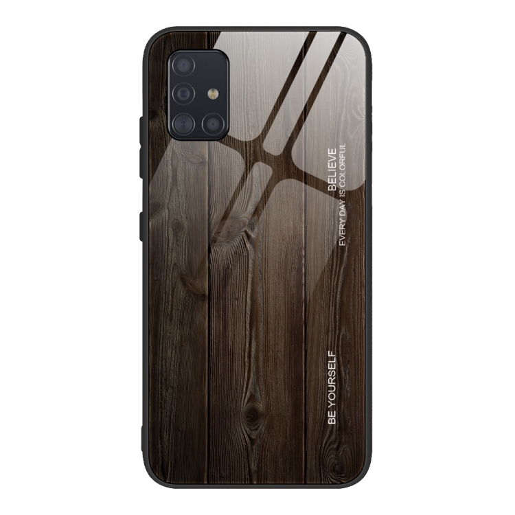 

For Samsung Galaxy A51 Wood Grain Tempered Glass + TPU Shockproof Case(M01)