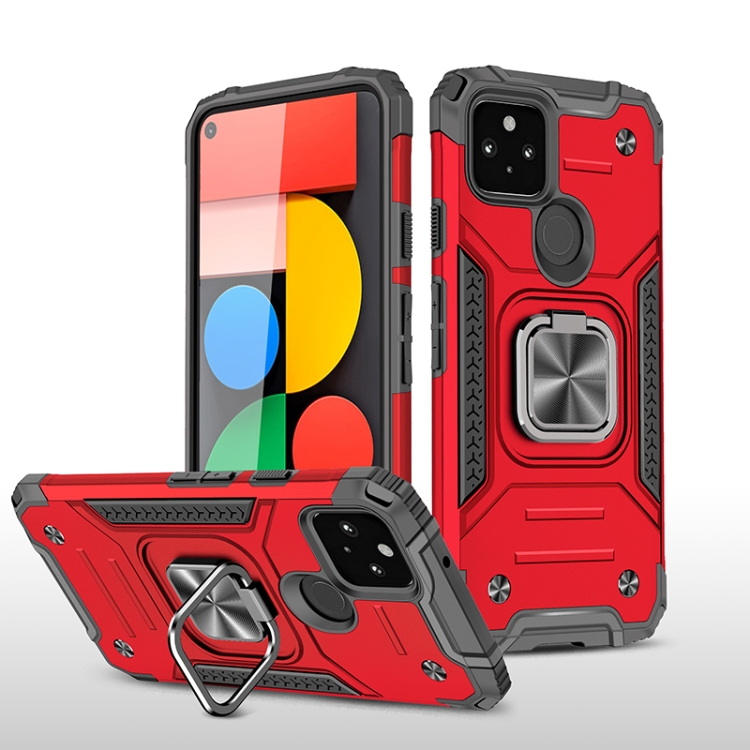 

For Google Pixel 5 Magnetic Armor Shockproof TPU + PC Case with Metal Ring Holder(Red)