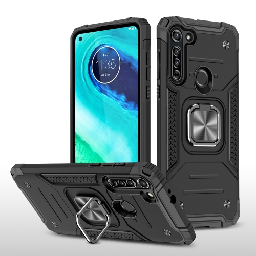 

For Motorola Moto G8 Magnetic Armor Shockproof TPU + PC Case with Metal Ring Holder(Black)