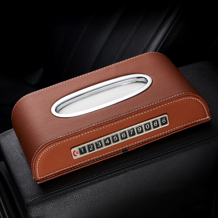 

Universal Car Tissue Box with Temporary Parking Phone Number Card(Brown)
