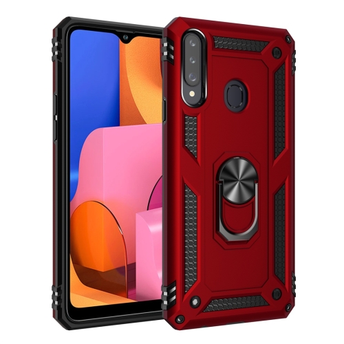 

For Galaxy A20s Armor Shockproof TPU + PC Protective Case with 360 Degree Rotation Holder(Red)