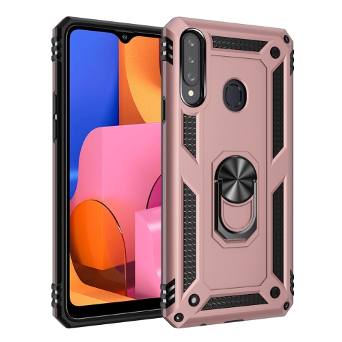 

For Galaxy A20s Armor Shockproof TPU + PC Protective Case with 360 Degree Rotation Holder(Rose Gold)