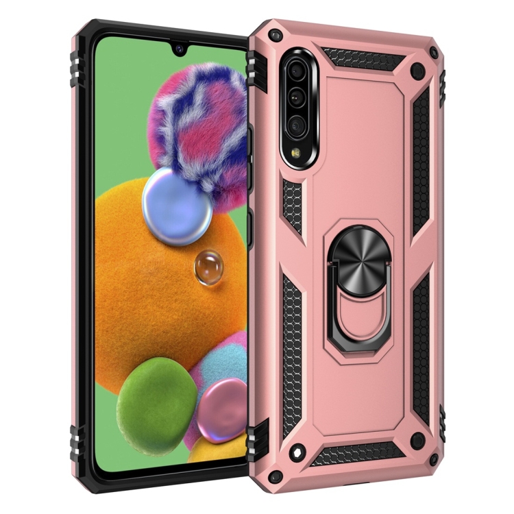

For Galaxy A90 5G Armor Shockproof TPU + PC Protective Case with 360 Degree Rotation Holder(Rose Gold)