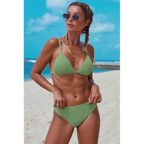 

Women Sexy Solid Color Swimsuit Beach Vacation Bikini, Size:L(Green)