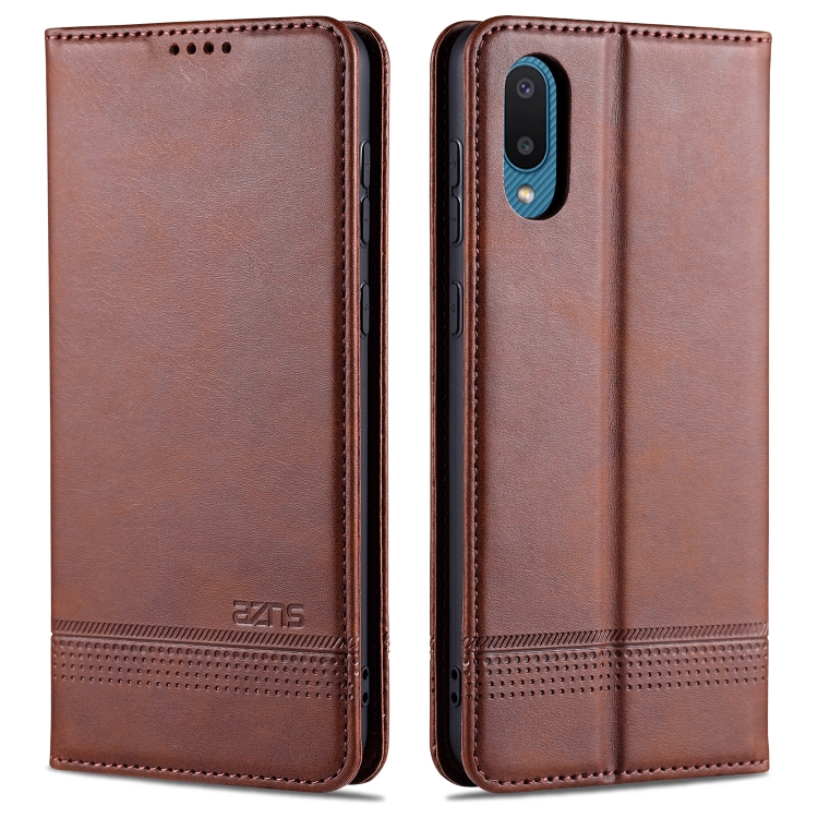

For Samsung Galaxy M02 (EU Version) AZNS Magnetic Calf Texture Horizontal Flip Leather Case with Card Slots & Holder & Wallet(Dark Brown)