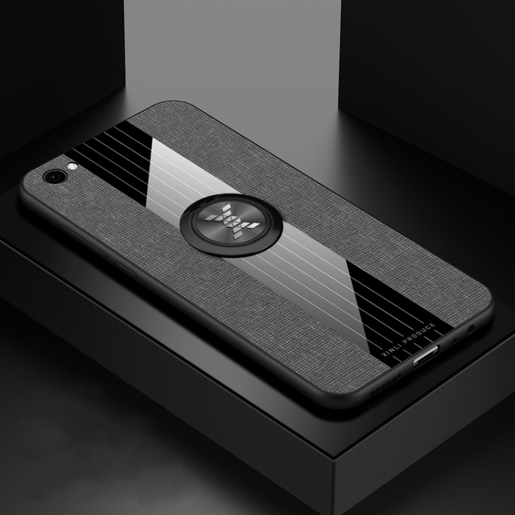 

For Vivo Y67 XINLI Stitching Cloth Texture Shockproof TPU Protective Case with Ring Holder(Gray)
