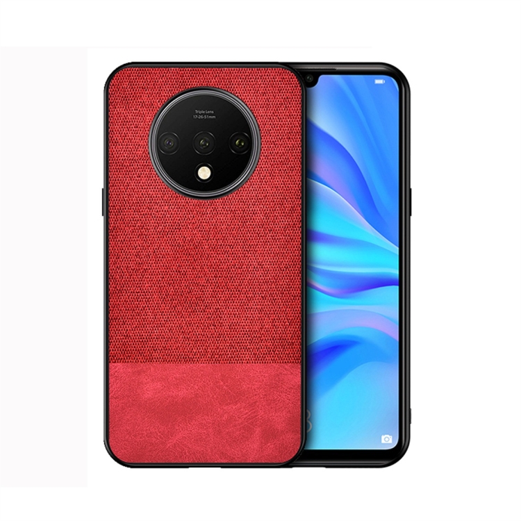 

For OnePlus 7T Shockproof Splicing PU + Cloth Protective Case(Red)