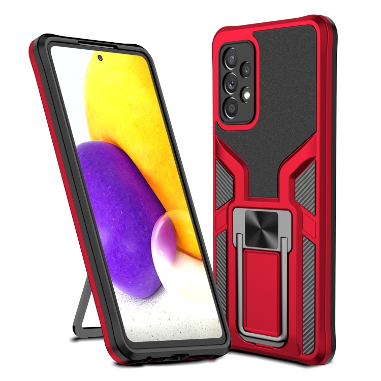 

For Samsung Galaxy A72 4G / 5G Armor 2 in 1 PC + TPU Magnetic Shockproof Case with Foldable Holder(Red)