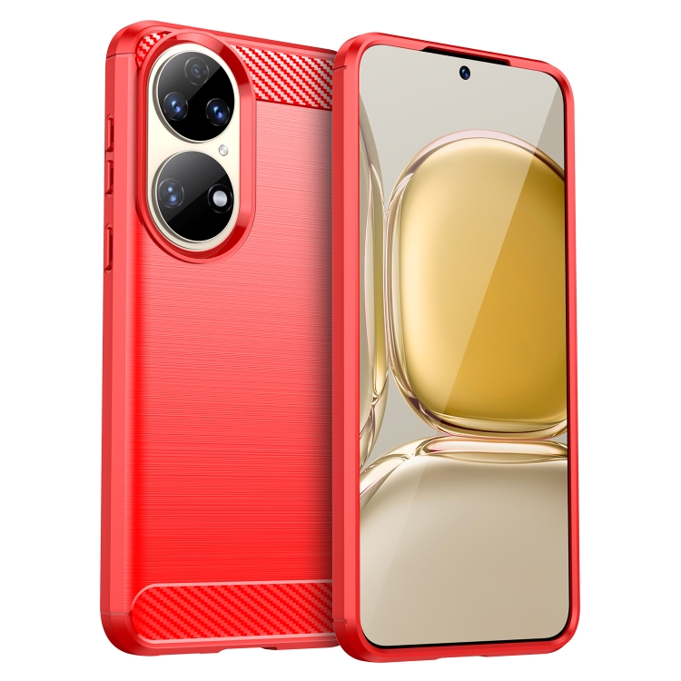 

For Huawei P50 Brushed Texture Carbon Fiber TPU Case(Red)