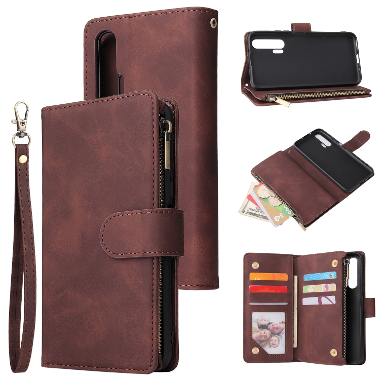 

For Huawei Honor 20 Pro Multifunctional Retro Frosted Horizontal Flip Leather Case with Card Slot & Holder & Zipper Wallet & Photo Frame & Lanyard(Coffee)