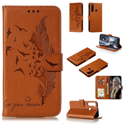 

For Xiaomi Redmi Note 8 Feather Pattern Litchi Texture Horizontal Flip Leather Case with Holder & Wallet & Card Slots(Brown)