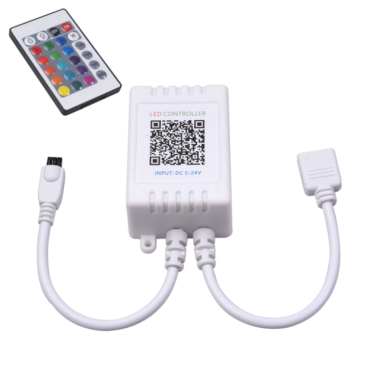 

JH-RGB02 DC5.5x2.1mm Interface Bluetooth LED RGB Controller with 24 Keys Remote Controller(White)