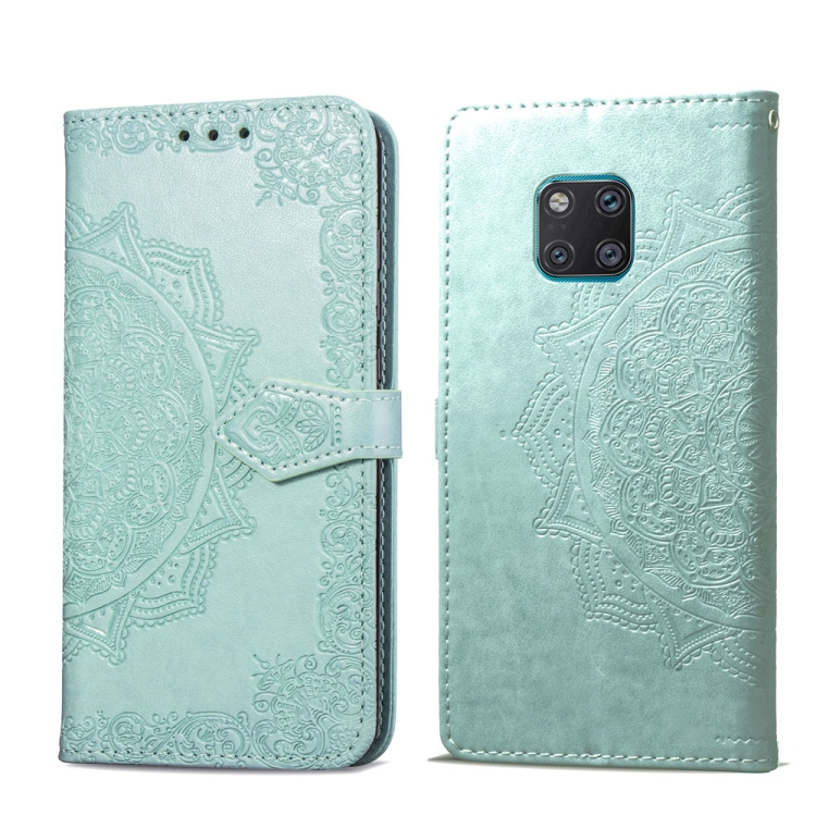 

For Huawei Mate 20 Pro Halfway Mandala Embossing Pattern Horizontal Flip Leather Case with Holder & Card Slots & Wallet & Lanyard(Green)
