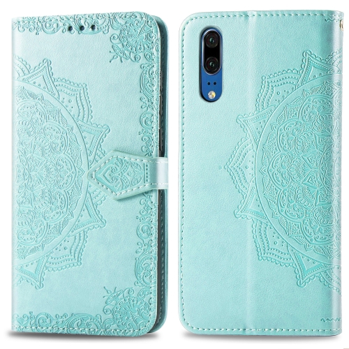 

For Huawei P20 Halfway Mandala Embossing Pattern Horizontal Flip Leather Case with Holder & Card Slots & Wallet & Lanyard(Green)