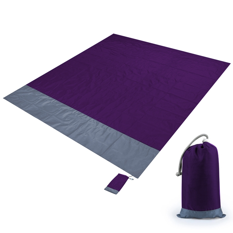 

Polyester Waterproof Plaid Cloth Pocket Picnic Mat Outdoor Camping Beach Mat, Size: 2.1 x 2m(Purple + Gray)