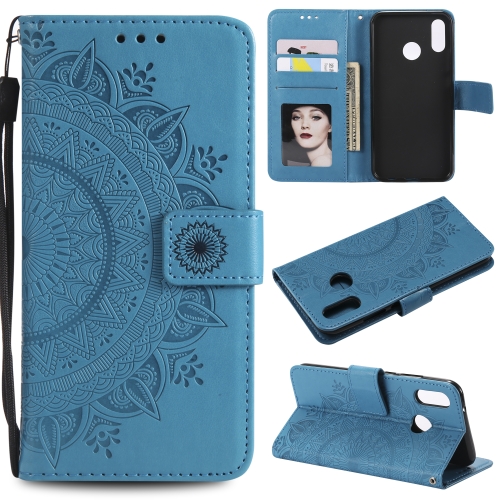 

For Huawei P20 Lite Totem Flower Embossed Horizontal Flip TPU + PU Leather Case with Holder & Card Slots & Wallet(Blue)