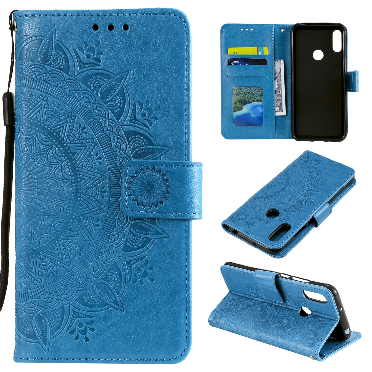 

For Huawei Y6 (2019) Totem Flower Embossed Horizontal Flip TPU + PU Leather Case with Holder & Card Slots & Wallet(Blue)