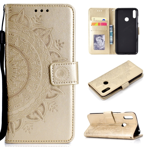 

For Huawei Y7 (2019) Totem Flower Embossed Horizontal Flip TPU + PU Leather Case with Holder & Card Slots & Wallet(Gold)