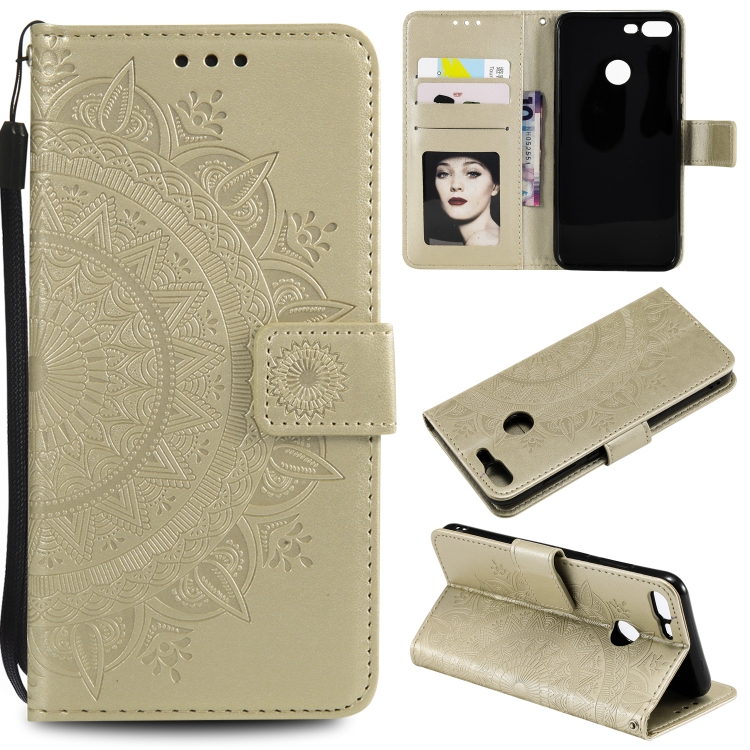 

For Huawei Honor 9 Lite Totem Flower Embossed Horizontal Flip TPU + PU Leather Case with Holder & Card Slots & Wallet(Gold)