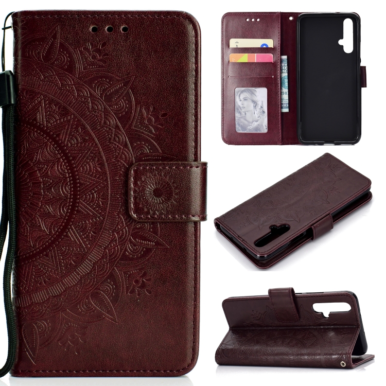 

For Huawei Honor 20 Totem Flower Embossed Horizontal Flip TPU + PU Leather Case with Holder & Card Slots & Wallet(Brown)