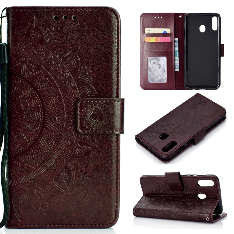 

For Huawei Y6p Totem Flower Embossed Horizontal Flip TPU + PU Leather Case with Holder & Card Slots & Wallet(Brown)