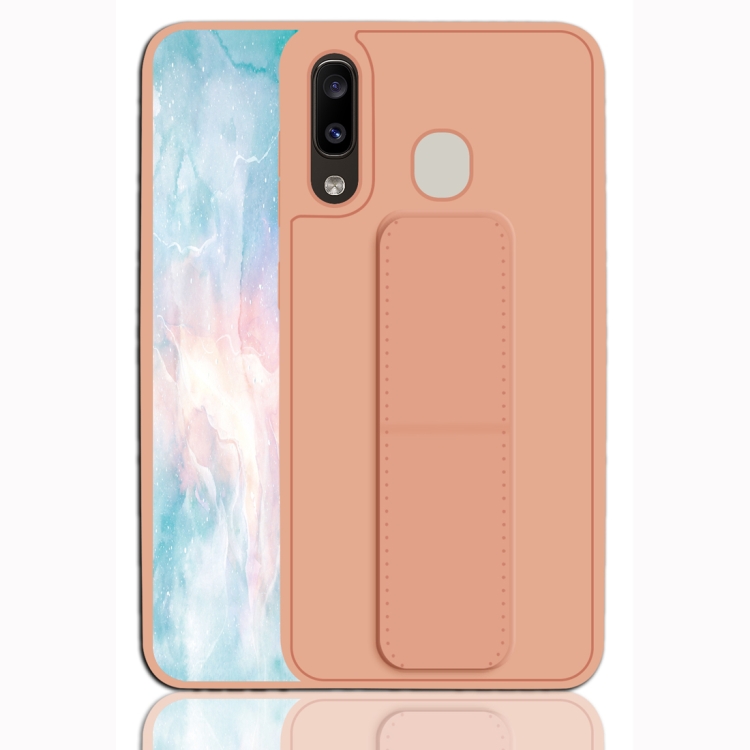 

For Galaxy A20 / A30 Shockproof PC + TPU Protective Case with Wristband & Holder(Rose Gold)