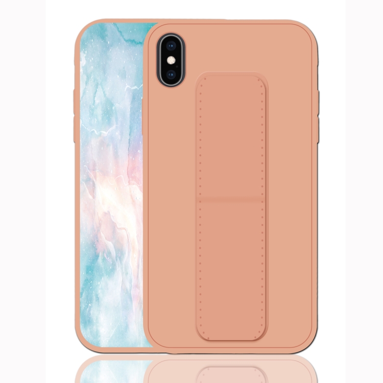 

For iPhone XS Max Shockproof PC + TPU Protective Case with Wristband & Holder(Rose Gold)