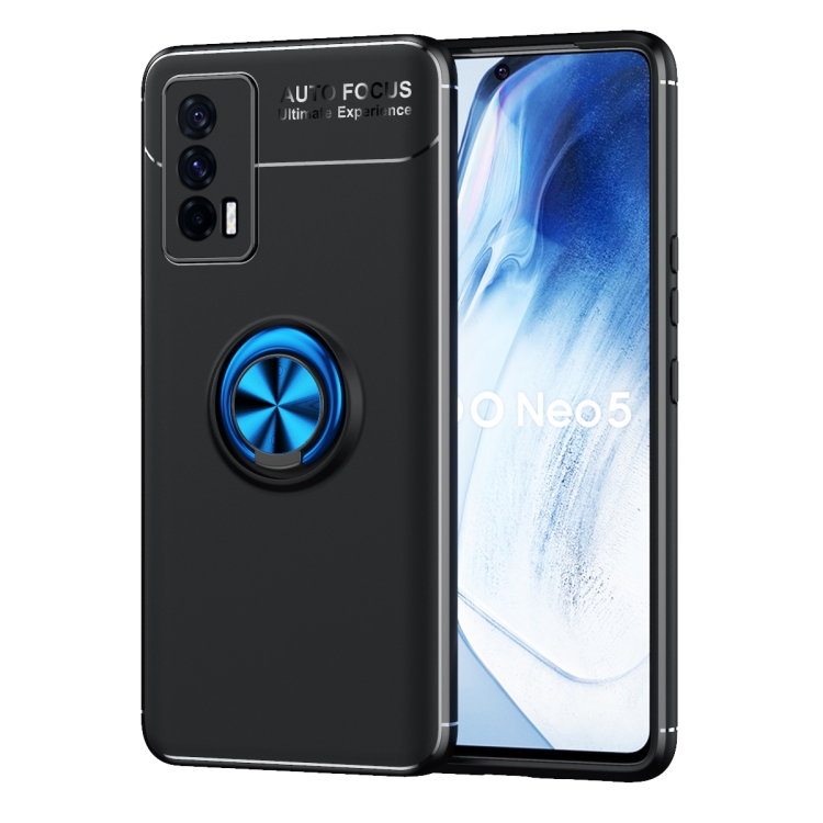 

For vivo iQOO Neo5 Metal Ring Holder 360 Degree Rotating TPU Case(Black+Blue)