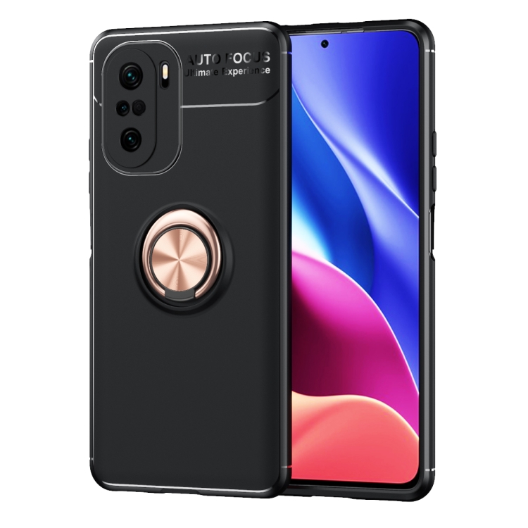 

For Xiaomi Redmi K40 Metal Ring Holder 360 Degree Rotating TPU Case(Black+Rose Gold)