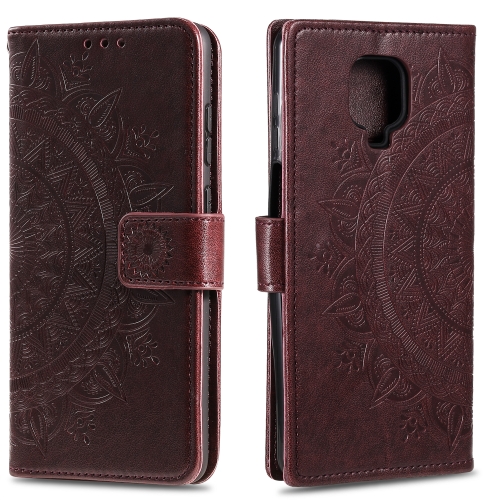 

For Motorola Moto G9 Play Totem Flower Embossed Horizontal Flip TPU + PU Leather Case with Holder & Card Slots & Wallet(Brown)