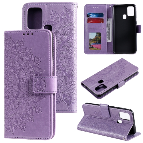 

For Xiaomi Redmi 9C Totem Flower Embossed Horizontal Flip TPU + PU Leather Case with Holder & Card Slots & Wallet(Purple)
