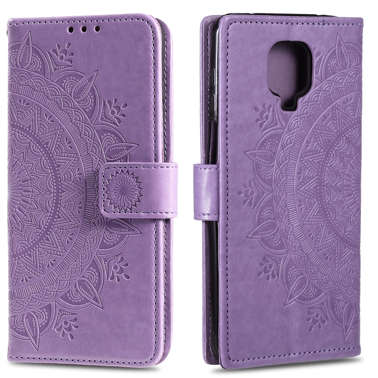 

For Xiaomi Redmi Note 9 Pro Totem Flower Embossed Horizontal Flip TPU + PU Leather Case with Holder & Card Slots & Wallet(Purple)