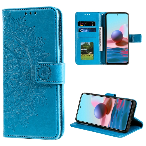 

For Xiaomi Redmi Note 10 4G Totem Flower Embossed Horizontal Flip TPU + PU Leather Case with Holder & Card Slots & Wallet(Blue)