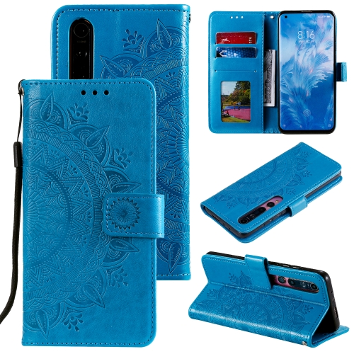 

For Xiaomi Mi 10 5G Totem Flower Embossed Horizontal Flip TPU + PU Leather Case with Holder & Card Slots & Wallet(Blue)