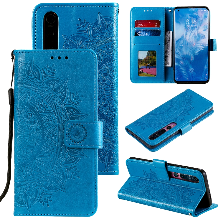 

For Xiaomi Mi 10 Pro 5G Totem Flower Embossed Horizontal Flip TPU + PU Leather Case with Holder & Card Slots & Wallet(Blue)