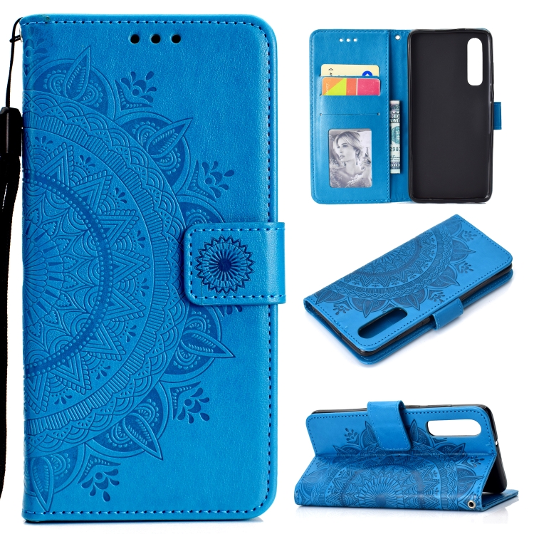 

For Xiaomi Mi 9 SE Totem Flower Embossed Horizontal Flip TPU + PU Leather Case with Holder & Card Slots & Wallet(Blue)
