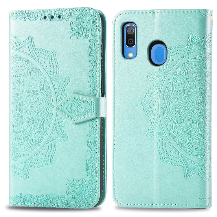 

For Galaxy A30 Halfway Mandala Embossing Pattern Horizontal Flip Leather Case with Holder & Card Slots & Wallet & Lanyard(Green)