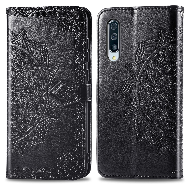

For Galaxy A50 Halfway Mandala Embossing Pattern Horizontal Flip Leather Case with Holder & Card Slots & Wallet & Lanyard(Black)