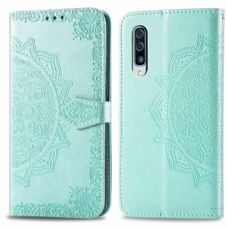 

For Galaxy A50s Halfway Mandala Embossing Pattern Horizontal Flip Leather Case with Holder & Card Slots & Wallet & Lanyard(Green)
