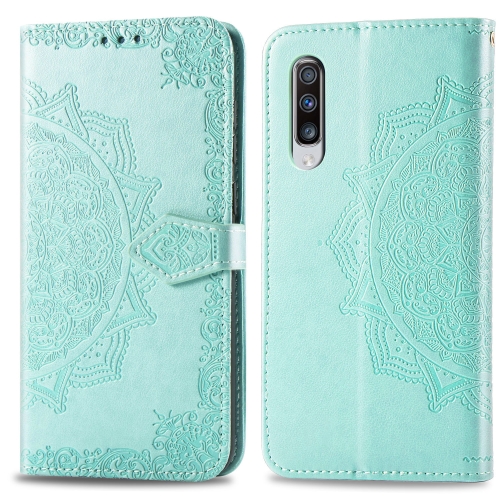 

For Galaxy A70 Halfway Mandala Embossing Pattern Horizontal Flip Leather Case with Holder & Card Slots & Wallet & Lanyard(Green)