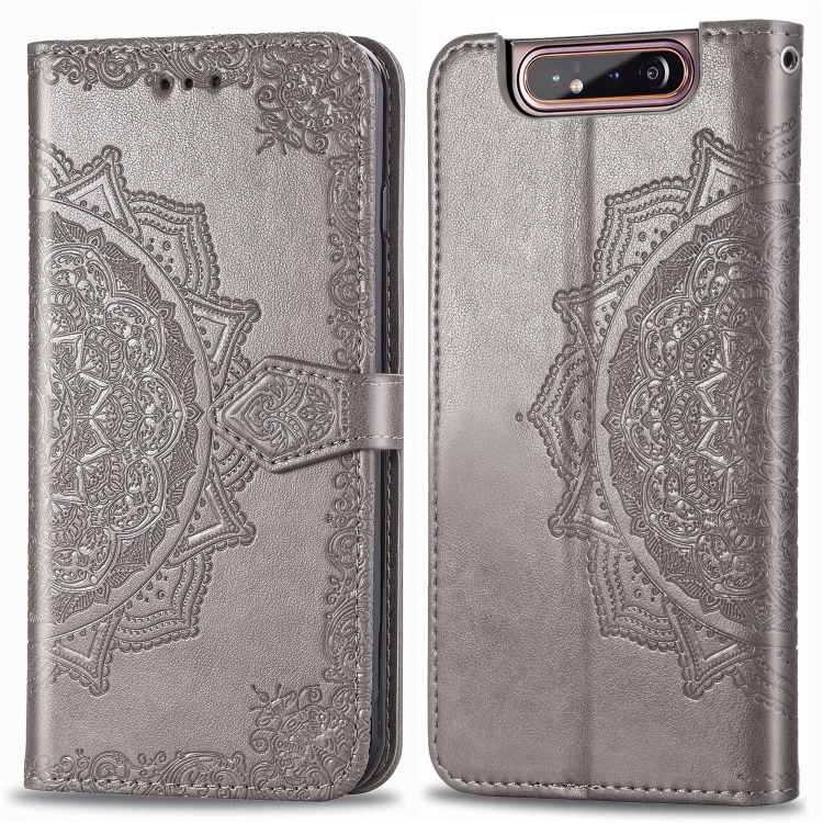 

For Galaxy A80 / A90 Halfway Mandala Embossing Pattern Horizontal Flip Leather Case with Holder & Card Slots & Wallet & Lanyard(Grey)