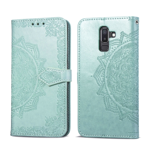 

For Galaxy J8+ Halfway Mandala Embossing Pattern Horizontal Flip Leather Case with Holder & Card Slots & Wallet & Lanyard(Green)